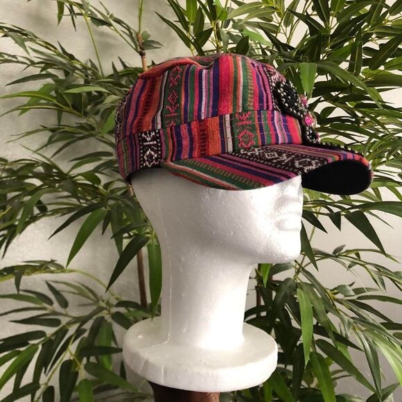 Y2K Boho Kitschy Gypsy Hippie Aztec Western Beaded cross cadet military cap hat main image 7